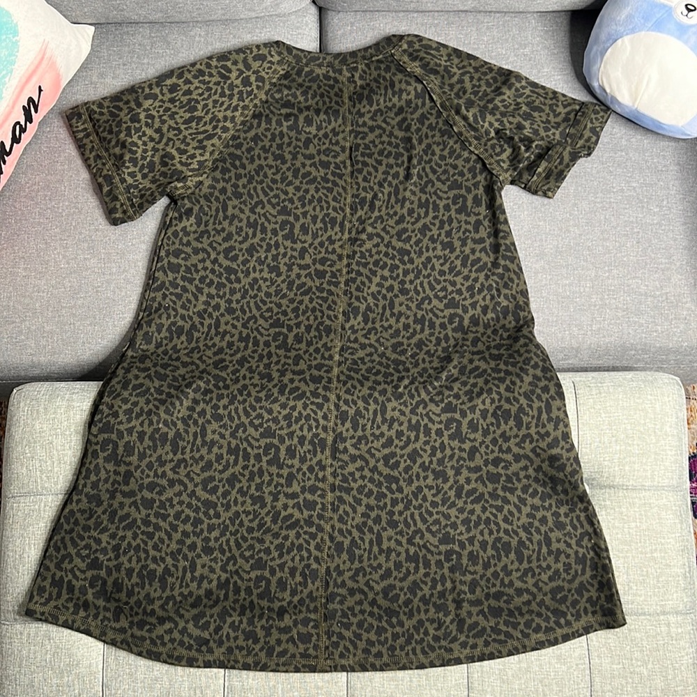 Army Green Tshirt Dress with Black Animal Print | has pockets! - Picture 2 of 3
